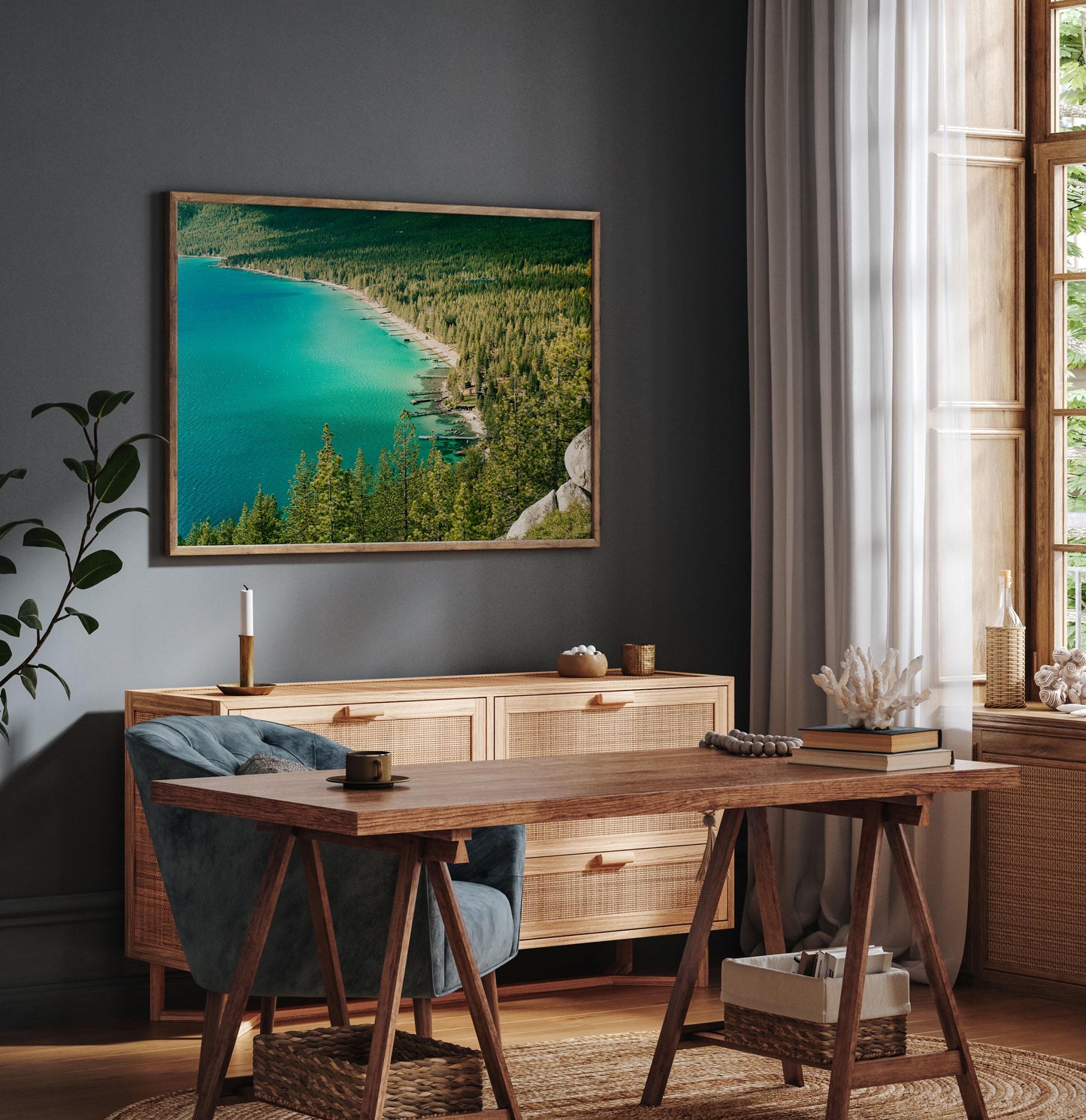 Lake Tahoe Photography Wall Art, Turquoise Blue Water, Scenic Mountain Lake, California Nature Landscape, Framed and Unframed