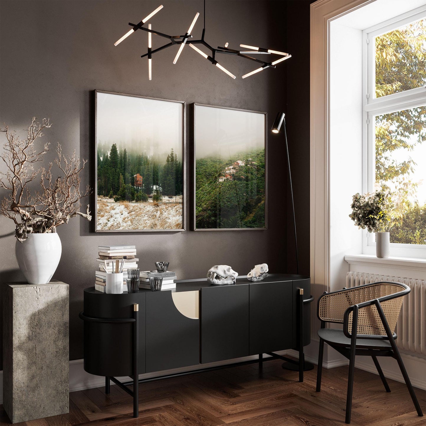 Set of 2 Misty Mountain Fine Art Photography Prints, Minimalist Forest Fog Photos, Calming Nature Matching Posters, Framed and Unframed