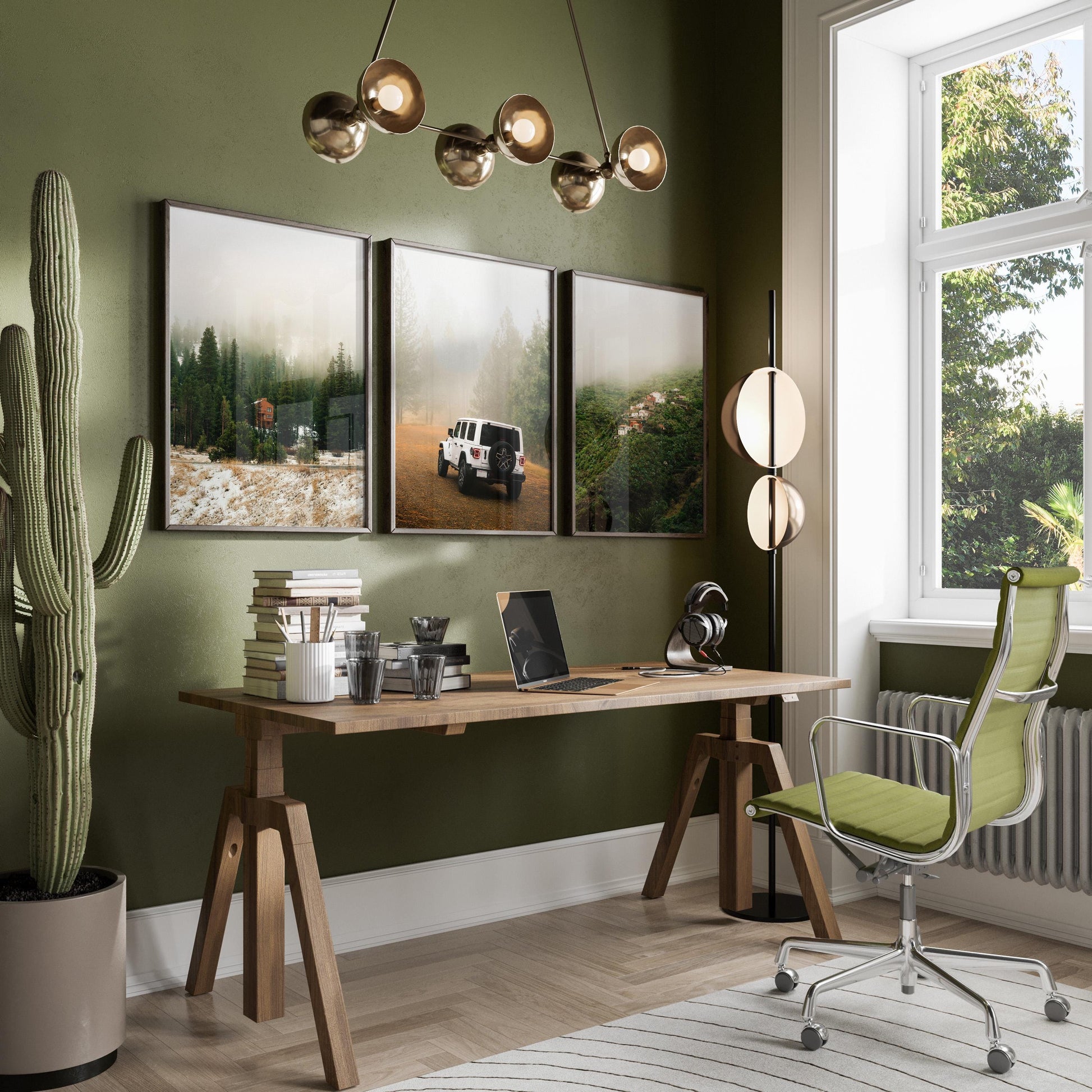 Set of 3 Adventure Nature Travel Photography Prints, Misty Mountain Landscape, Jeep Wrangler Off-Road Photo Wall Art