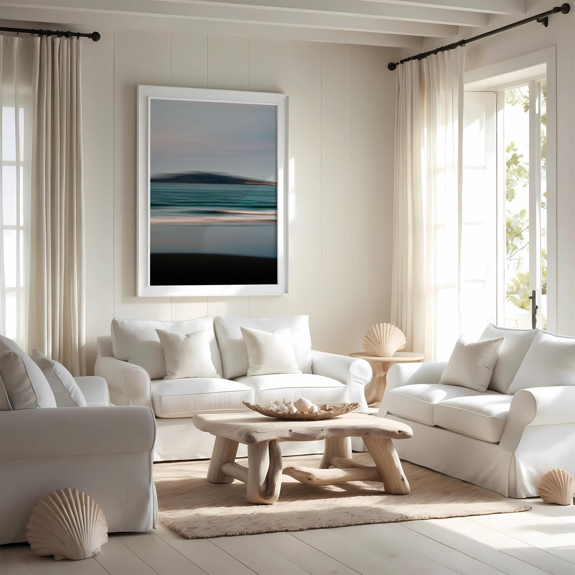 Abstract Motion Blur Coastal Photography Print, Calm Minimal Beach Wall Art, Dusk Ocean Movement