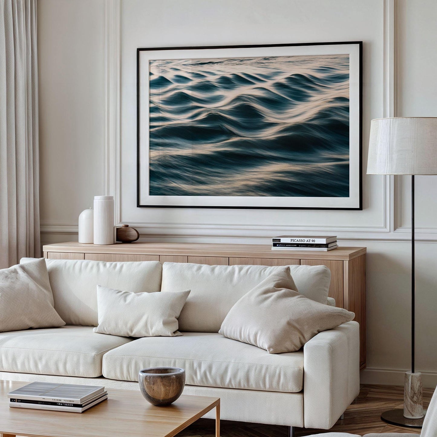 Abstract Teal Water Ripple Close-Up, Ocean Fine Art Photography for Luxury Coastal Wall Decor, Large Framed Slow Motion Wave Print