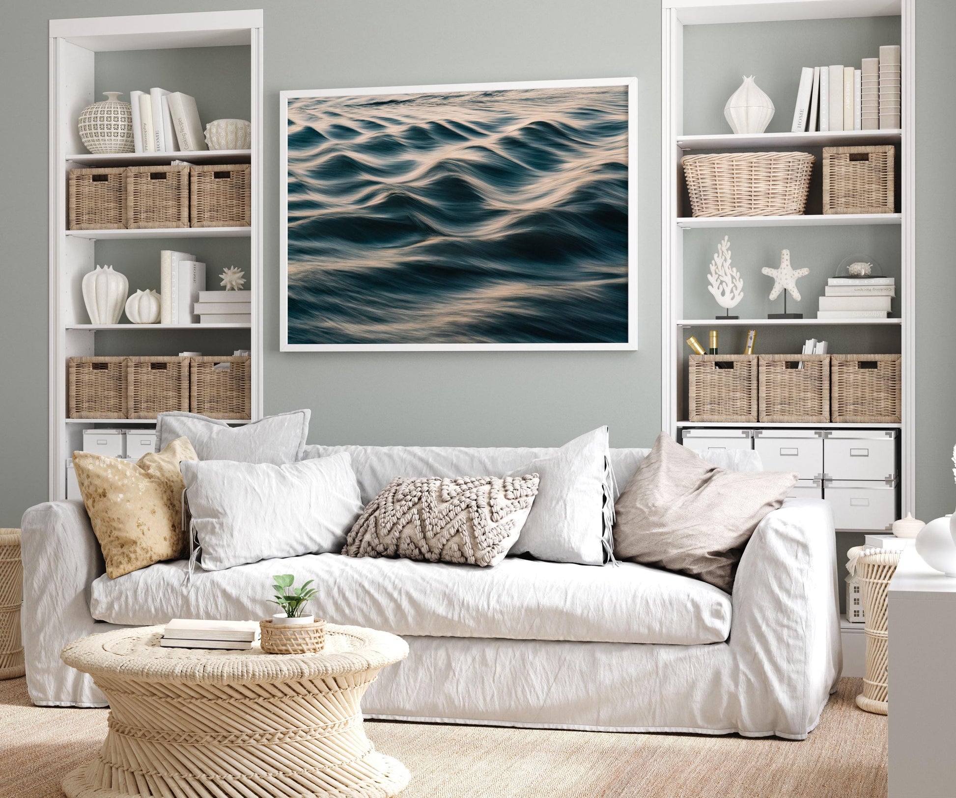 Abstract Teal Water Ripple Close-Up, Ocean Fine Art Photography for Luxury Coastal Wall Decor, Large Framed Slow Motion Wave Print