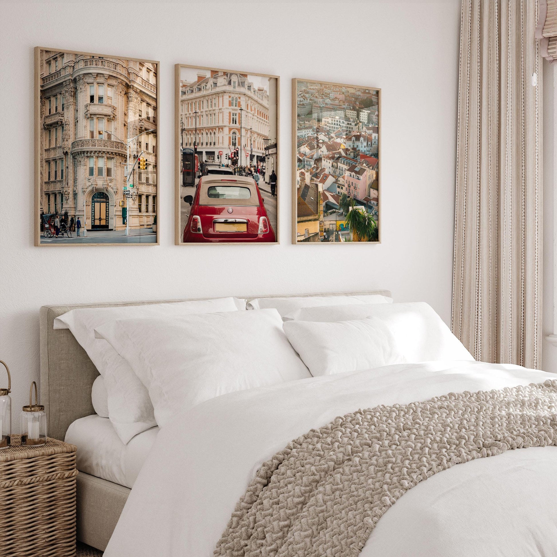 Set of 3 City Travel Fine Art Photography Prints, New York London and Lisbon Matching Posters, Framed or Unframed Destination Wall Art