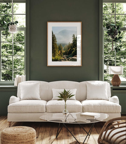 Yosemite Misty Forest Mountain Photography, Evergreen Fog Landscape, Framed or Unframed Wall Art, Calming California National Park Print