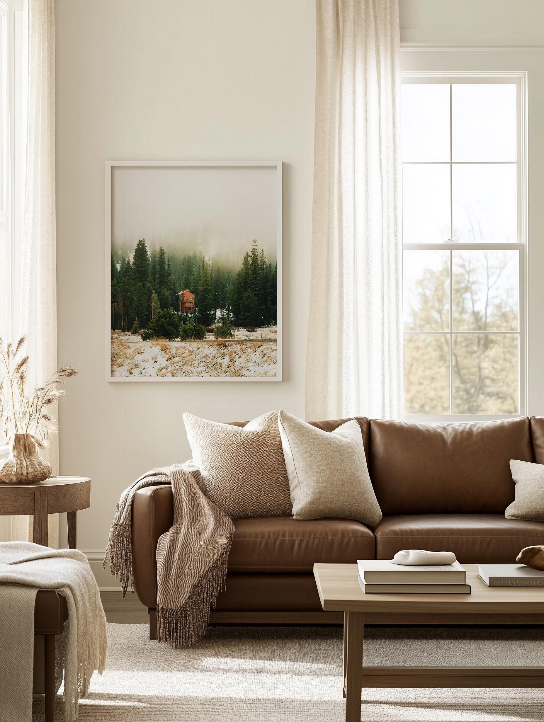 Misty Mountain Snow Winter Fine Art Photography Print, Evergreen Landscape Photo Wall Art, Calming California Nature Forest Fog