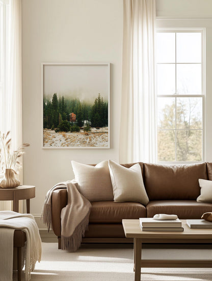 Misty Mountain Snow Winter Fine Art Photography Print, Evergreen Landscape Photo Wall Art, Calming California Nature Forest Fog