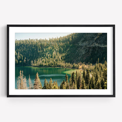 Lake Tahoe Sierra Nevada Photography, Lakeside Pine Trees Print, Alpine Lake Mountainscape, Framed Photo Wall Art