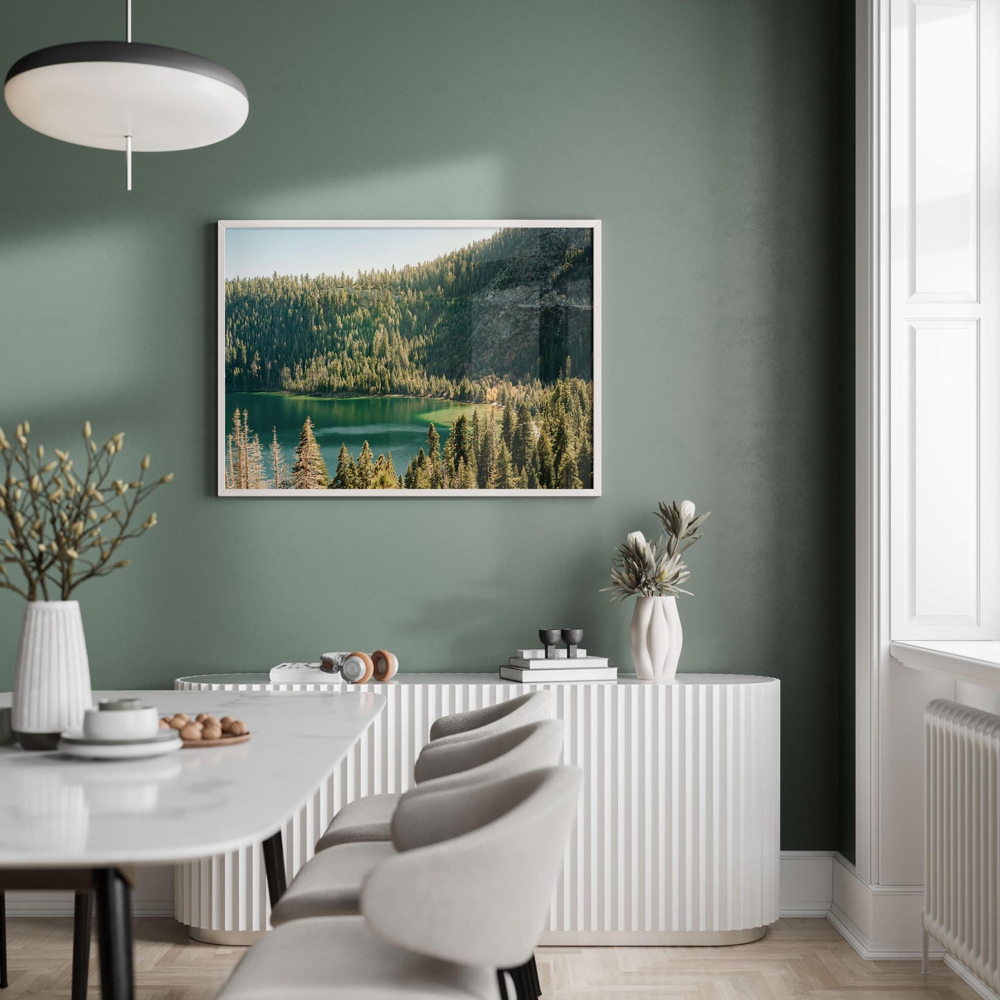 Lake Tahoe Sierra Nevada Photography, Lakeside Pine Trees Print, Alpine Lake Mountainscape, Framed Photo Wall Art