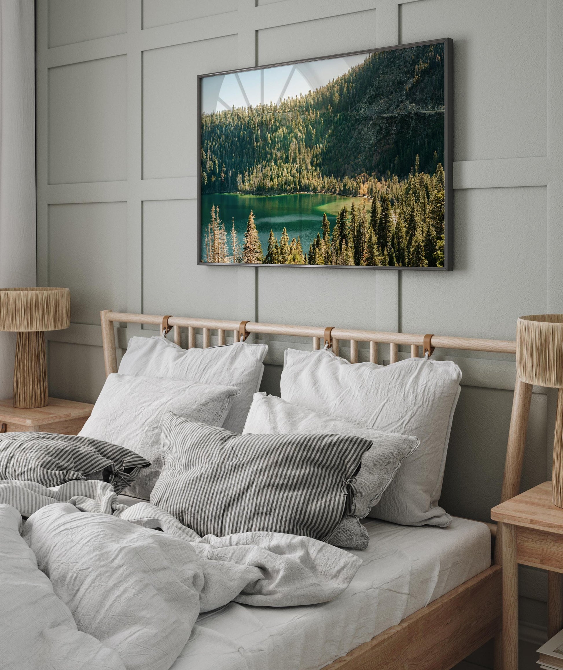 Lake Tahoe Sierra Nevada Photography, Lakeside Pine Trees Print, Alpine Lake Mountainscape, Framed Photo Wall Art