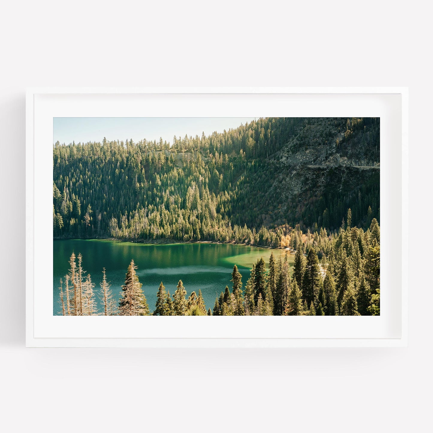 Lake Tahoe Sierra Nevada Photography, Lakeside Pine Trees Print, Alpine Lake Mountainscape, Framed Photo Wall Art