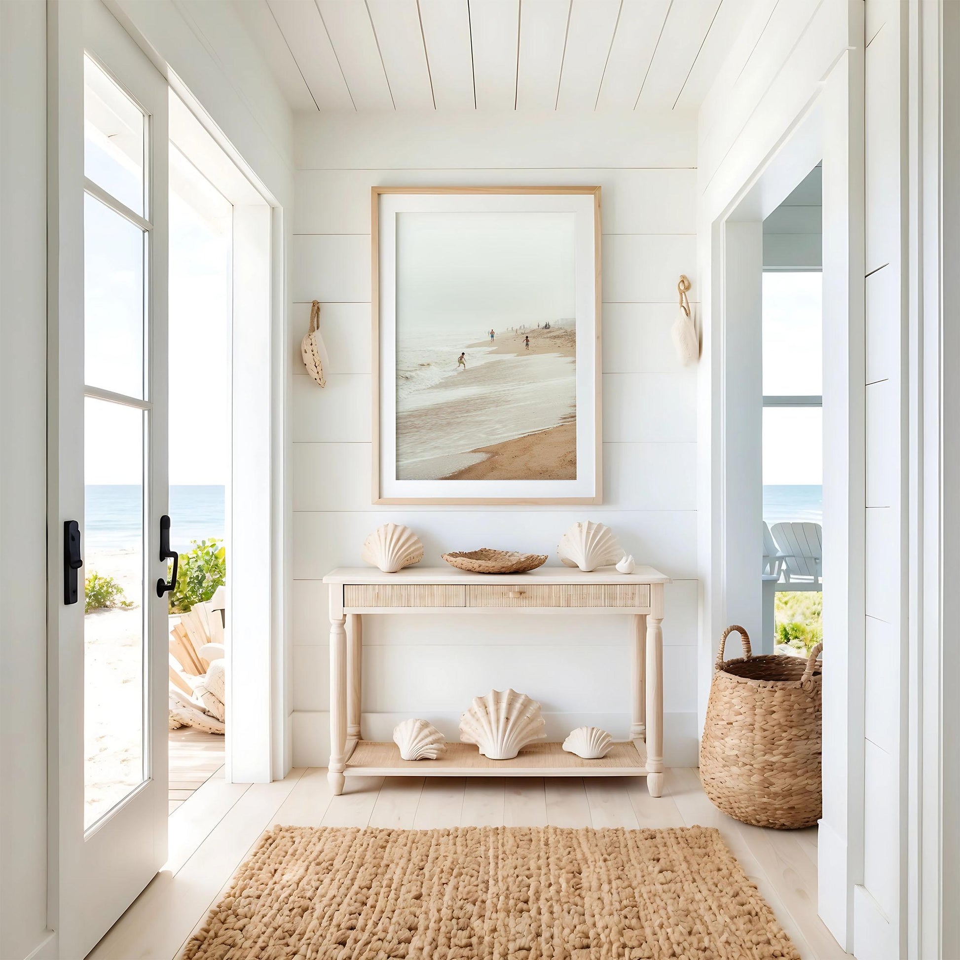 Montauk Photography, Foggy Hamptons Beach Print, Beige Neutral Muted Coastal Wall Art, Framed or Unframed