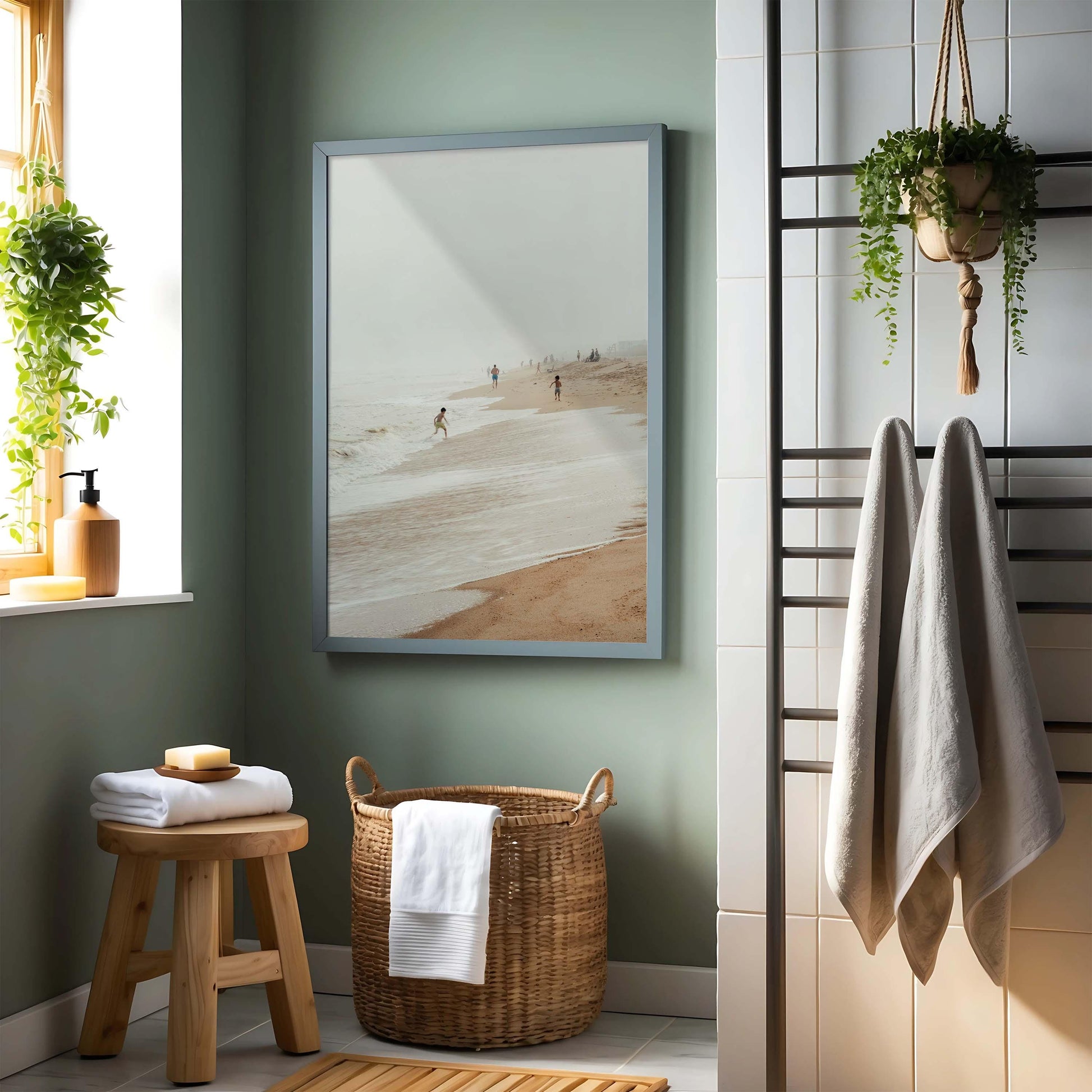 Montauk Photography, Foggy Hamptons Beach Print, Beige Neutral Muted Coastal Wall Art, Framed or Unframed