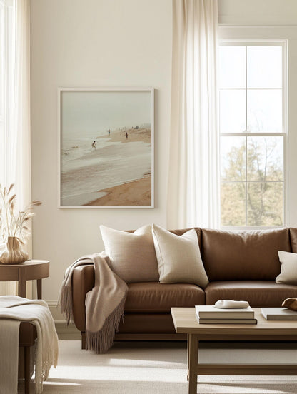 Montauk Photography, Foggy Hamptons Beach Print, Beige Neutral Muted Coastal Wall Art, Framed or Unframed