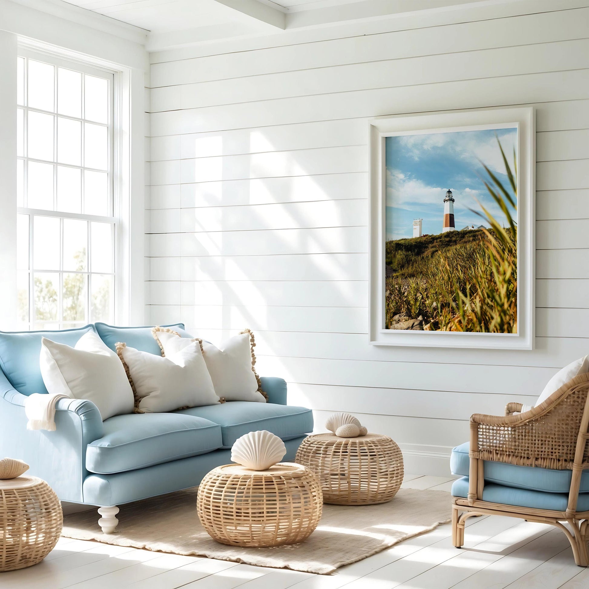 Montauk Point Lighthouse Photography Print, Hamptons Coastal Wall Art, Framed or Unframed