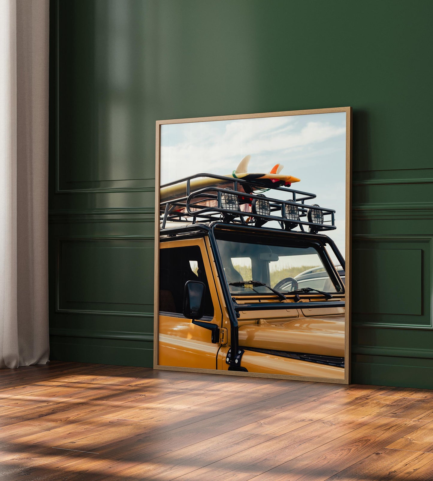 Surfboard Roadtrip Photography, Montauk Print, Ditch Plains Beach, Hamptons Lifestyle, Land Rover Defender Car