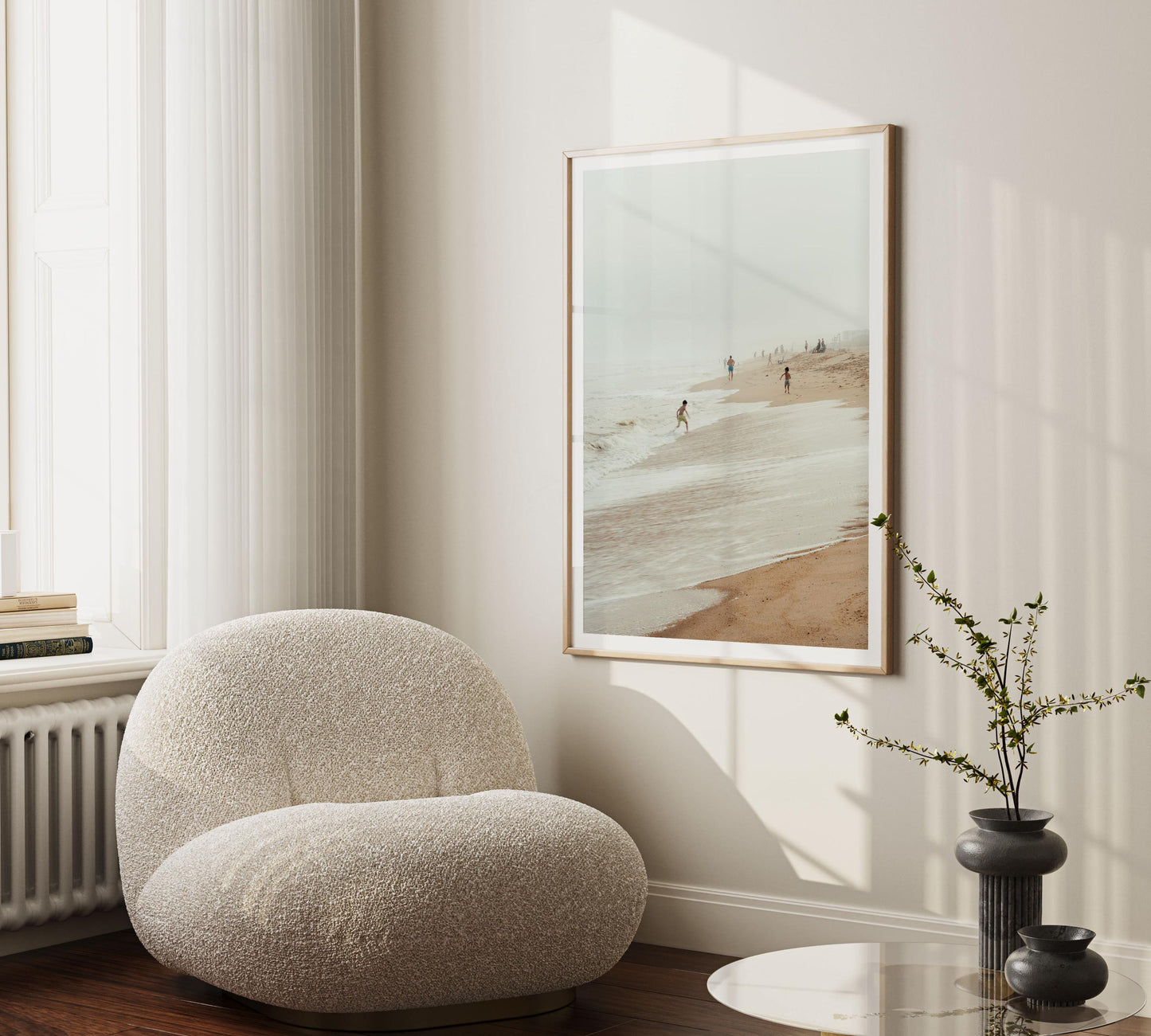 Montauk Photography, Foggy Hamptons Beach Print, Beige Neutral Muted Coastal Wall Art, Framed or Unframed
