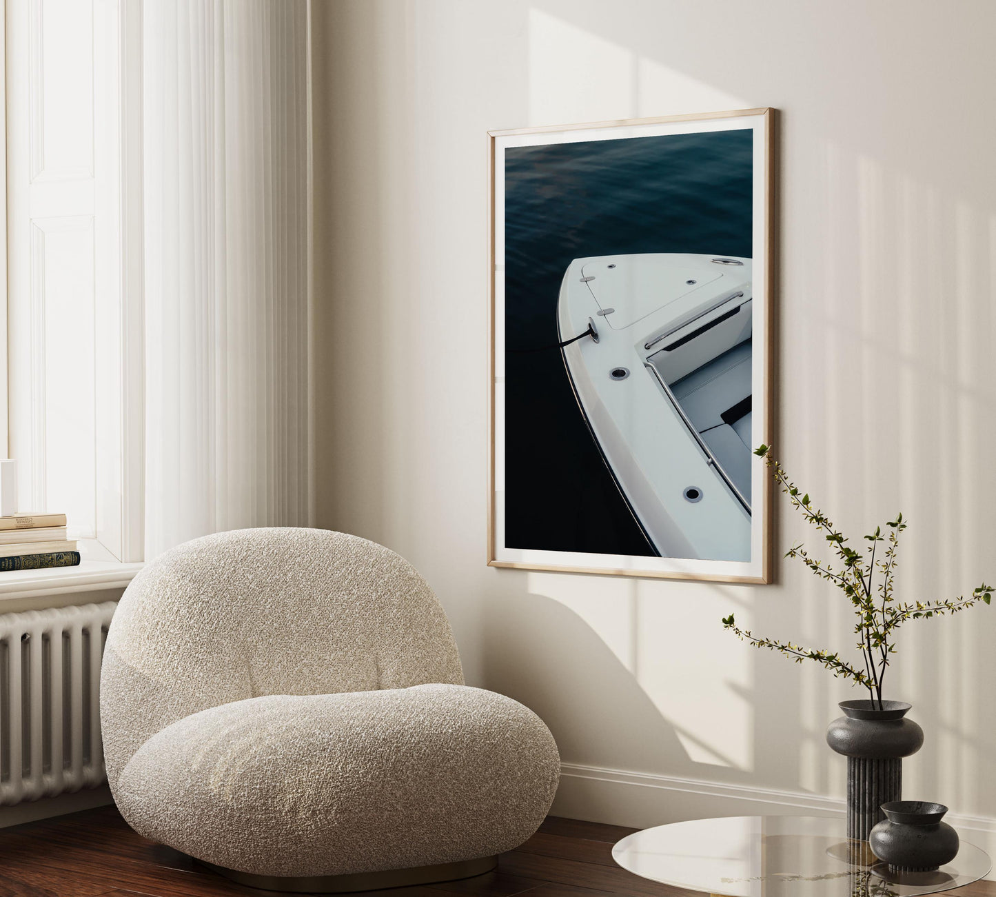 Nautical Boat Photography Print, Montauk, Coastal Modern Wall Art, Minimalist Ocean Decor, Framed or Unframed