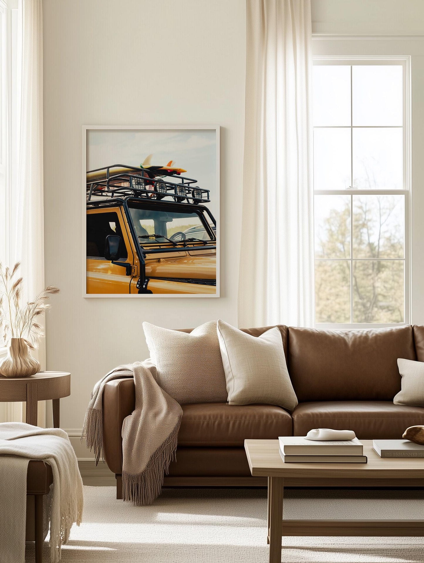 Surfboard Roadtrip Photography, Montauk Print, Ditch Plains Beach, Hamptons Lifestyle, Land Rover Defender Car