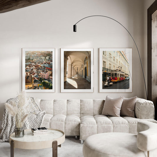Set of 3 Lisbon Photography Wall Art, Framed Portugal City Photo Prints, Europe Street Travel Decor, 3 Pieces Modern Fine Art Photography