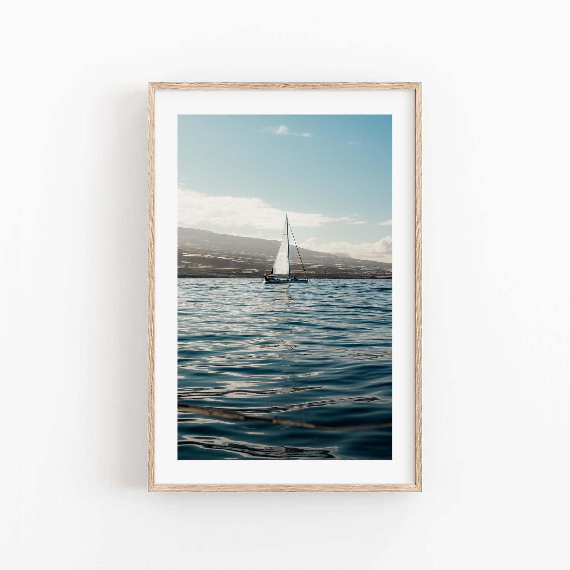 Ocean Minimalist Boat Print, Large Framed Nautical Wall Art, Calm Coastal, Beach Home Decor, Europe Sailboat Photography, Yacht Art Print