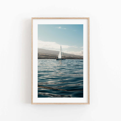 Ocean Minimalist Boat Print, Large Framed Nautical Wall Art, Calm Coastal, Beach Home Decor, Europe Sailboat Photography, Yacht Art Print