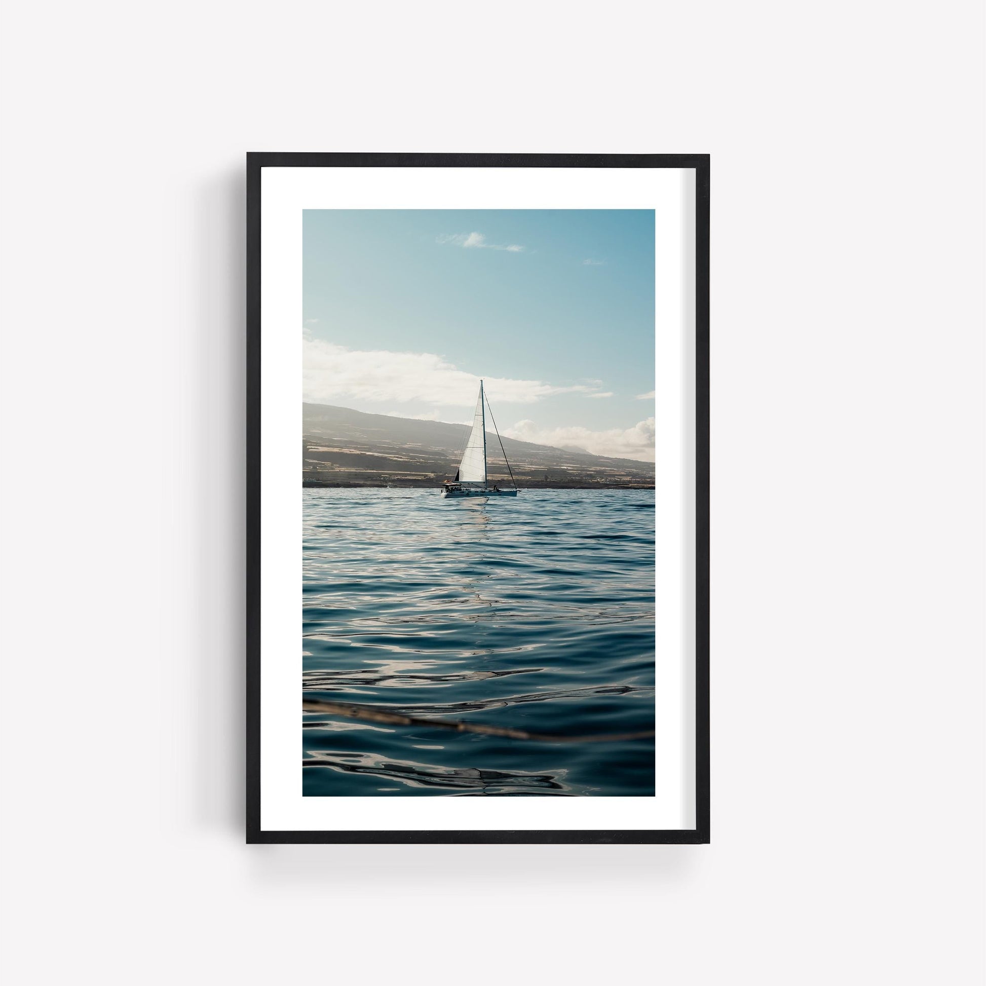 Ocean Minimalist Boat Print, Large Framed Nautical Wall Art, Calm Coastal, Beach Home Decor, Europe Sailboat Photography, Yacht Art Print