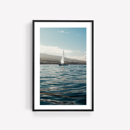 Ocean Minimalist Boat Print, Large Framed Nautical Wall Art, Calm Coastal, Beach Home Decor, Europe Sailboat Photography, Yacht Art Print