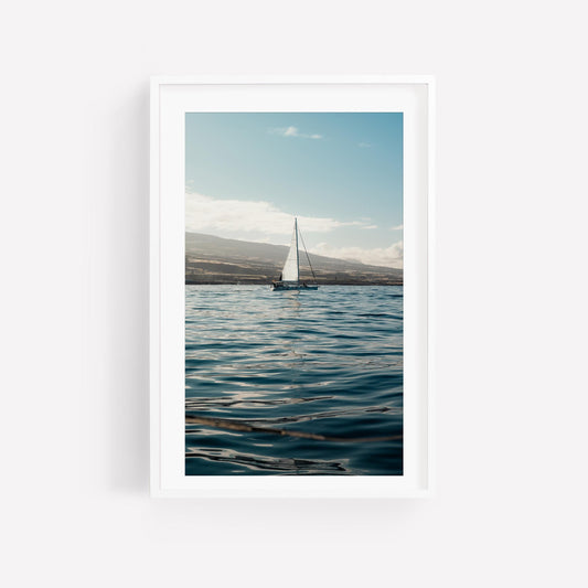 Ocean Minimalist Boat Print, Large Framed Nautical Wall Art, Calm Coastal, Beach Home Decor, Europe Sailboat Photography, Yacht Art Print