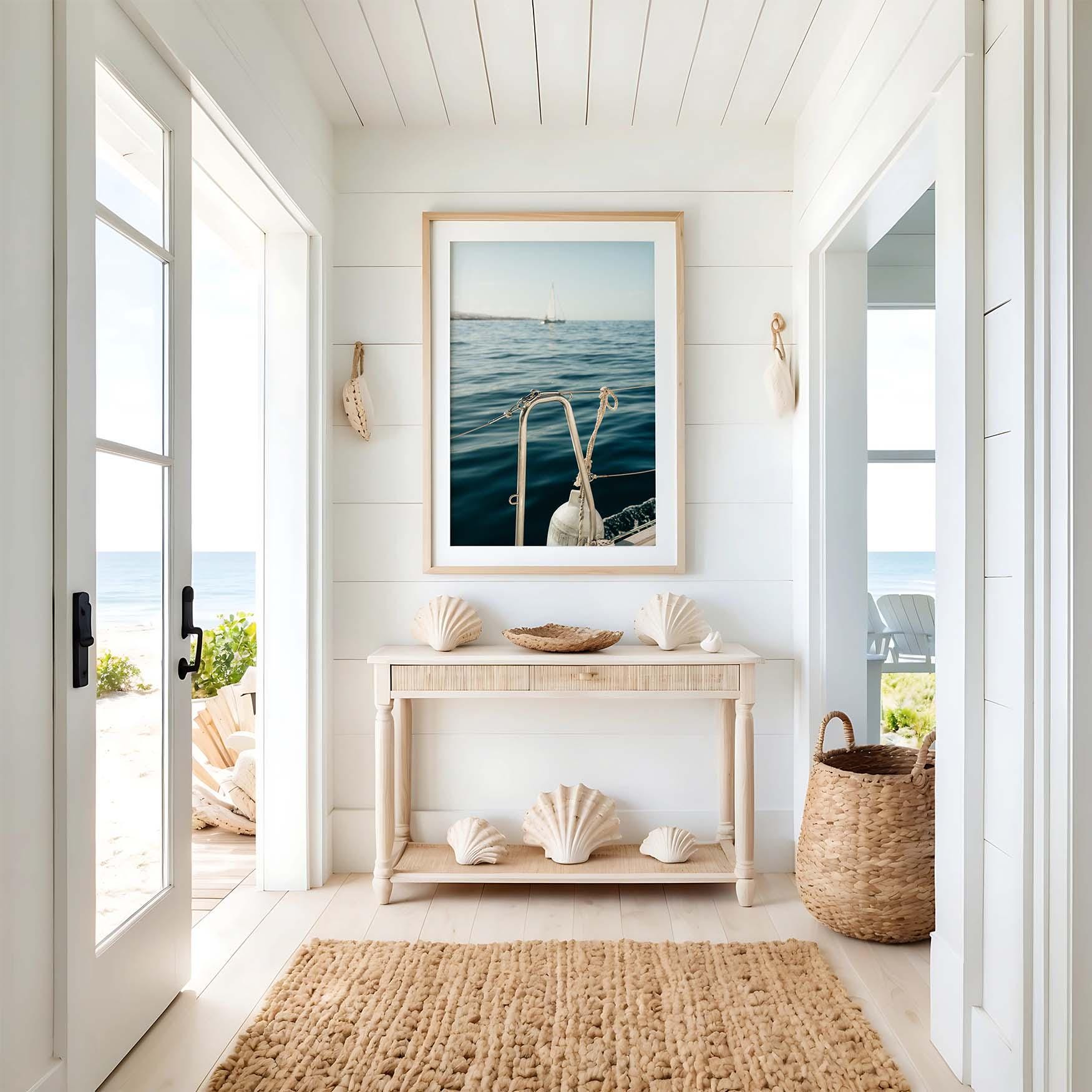 Elegant Yacht Photo, Calm Coastal Luxury Lifestyle, Bouy Photography, Ocean Minimalist Sailboat Print, Large Nautical Europe Boat Wall Art