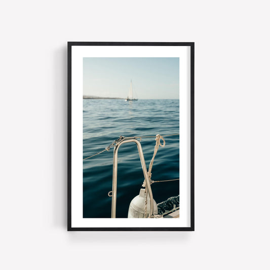 Elegant Yacht Photo, Calm Coastal Luxury Lifestyle, Bouy Photography, Ocean Minimalist Sailboat Print, Large Nautical Europe Boat Wall Art