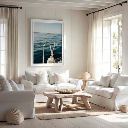 Elegant Yacht Photo, Calm Coastal Luxury Lifestyle, Bouy Photography, Ocean Minimalist Sailboat Print, Large Nautical Europe Boat Wall Art