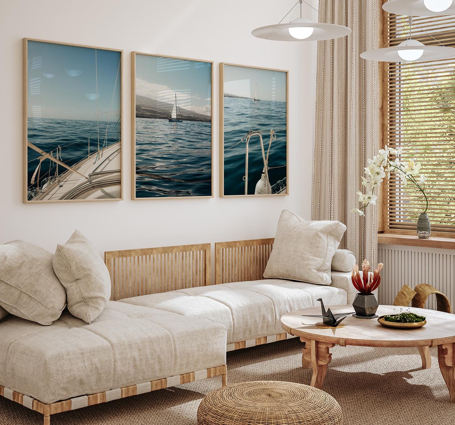 Set of 3 Elegant Yacht Photography, Calm Coastal Luxury Nautical Boat Art, Ocean Minimalist Sailboat, Modern Timeless Coastal Photography