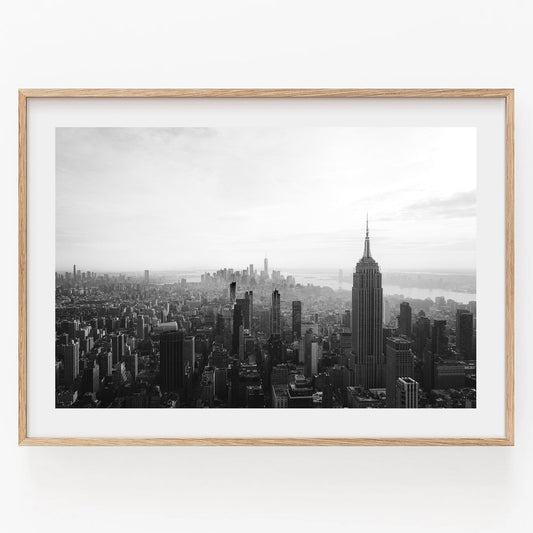 Framed NYC Skyline Black and White photo featuring the Empire State Building.