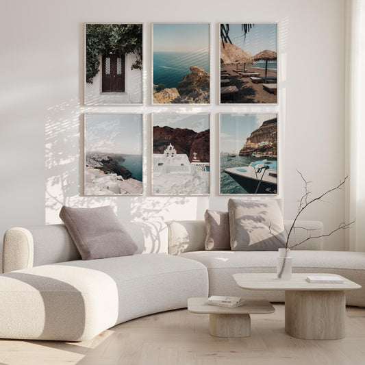 Greece Islands Art, Greece Coastal Photography, Set of 6 Santorini Wall Print, Coastal Greek Cliffs, Mediterranean photo, Large Framed Art