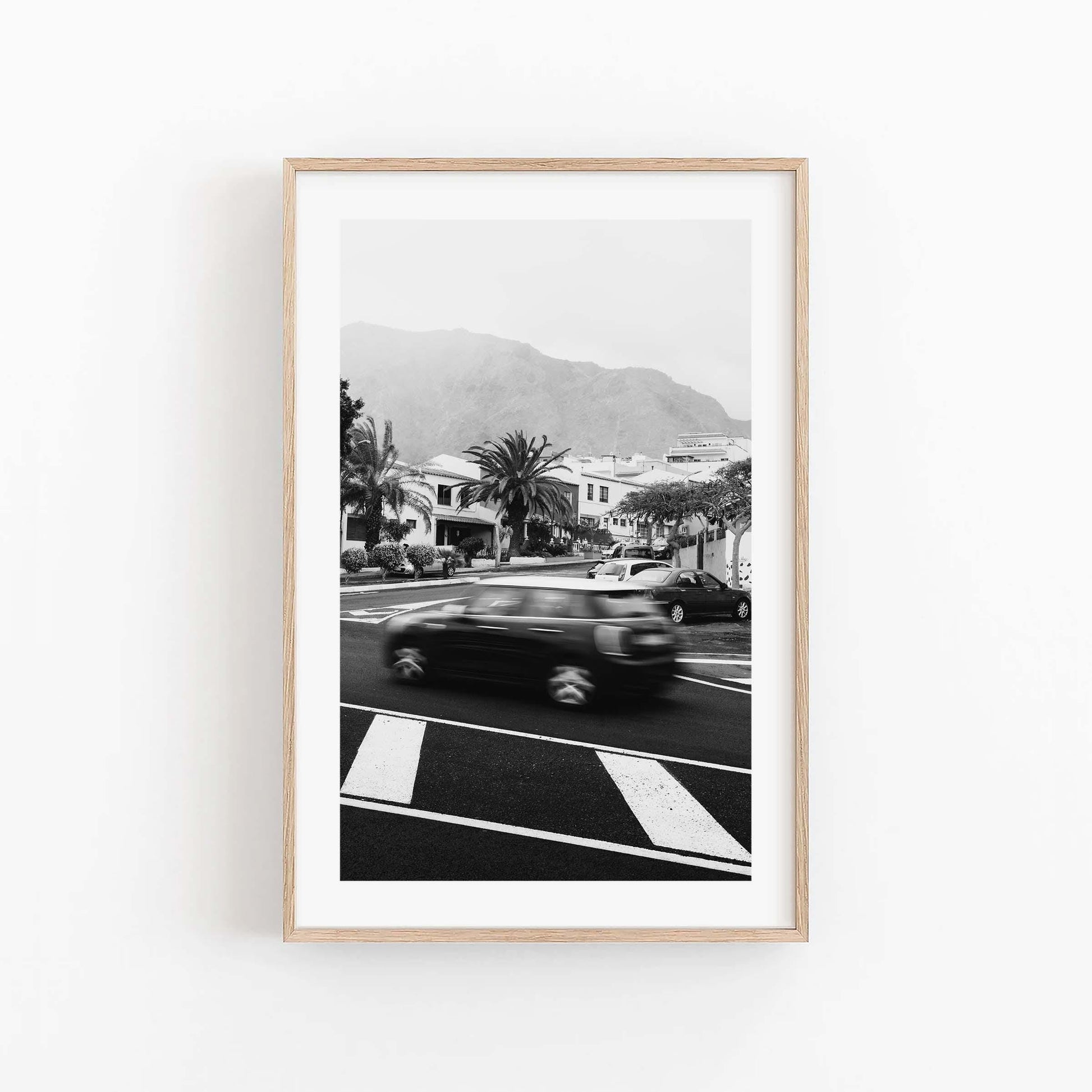 Black and White Long Exposure Motion Blur Car Photography, Tenerife Spain Europe Speeding Car Photo, Original Fine Art Travel Photography