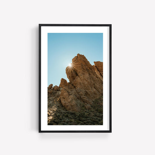 Mount Teide Tenerife Photography, Canary Islands Rugged Terrain, Sunstar Landscape Photo Wall Art, Framed Calm Minimalist Home Decor