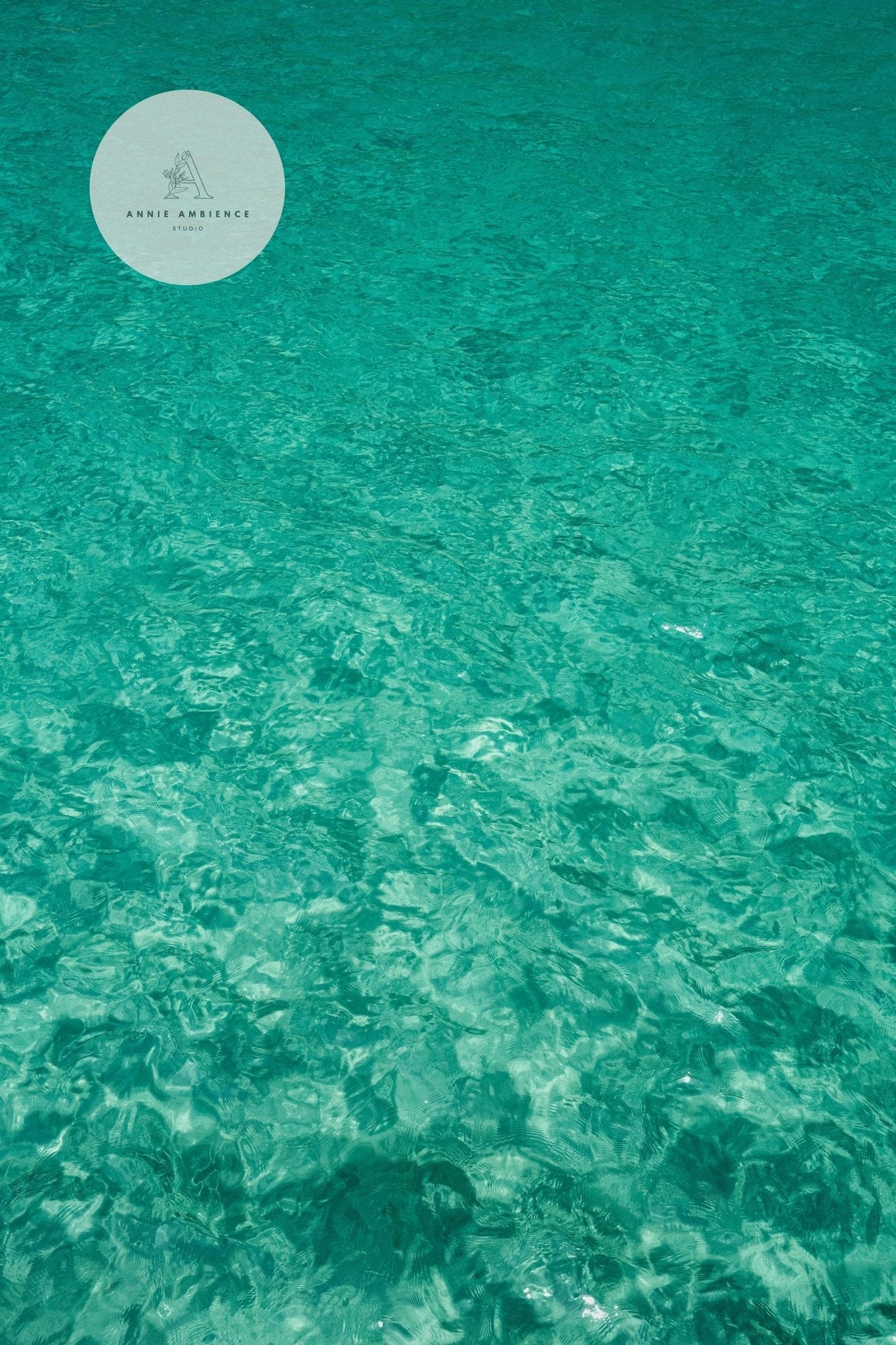 Gentle ripples on clear turquoise ocean water; a circular logo at the top left reads Tropical Turquoise - Set of 3.