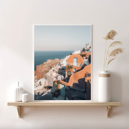 Oia Santorini Greece Architecture, Mediterranean Poster, Europe City Print, Greek Island Decor, Santorini Cliffside Photograph