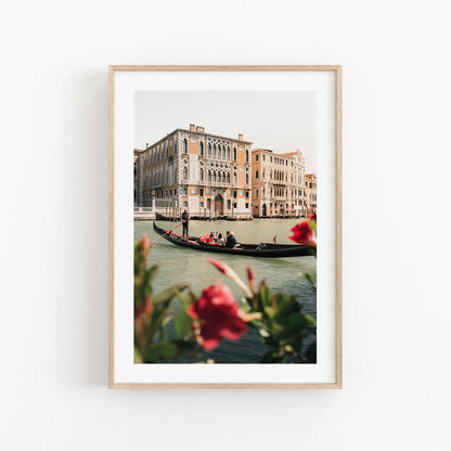 Venice Italy Floral Gondola Print, Gondola in Grand Canal, Italian Wall Art, Spring in Italy Lifestyle Photography, Red Italy Flowers