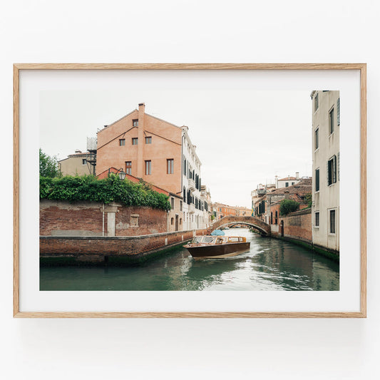 Water Taxi Boat in Venice Italy Photo, Venice Boat in Canal, Venice Streets Photo, Italy Wall Art, Travel Photography, Wooden Taxi Boat