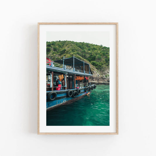 Asia Boat Print Framed Lifestyle Photo Vietnam Travel Photography Tropical Ocean Turquoise Wallart Fine Art Photography Southeast Asia Print