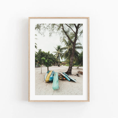 Kayak Art Beach Print Palm Tree Photo Paddle Boat Print Sandy Beach Wall Art Tropical Photography Calm Wall Art Museum-quality Photo Framed