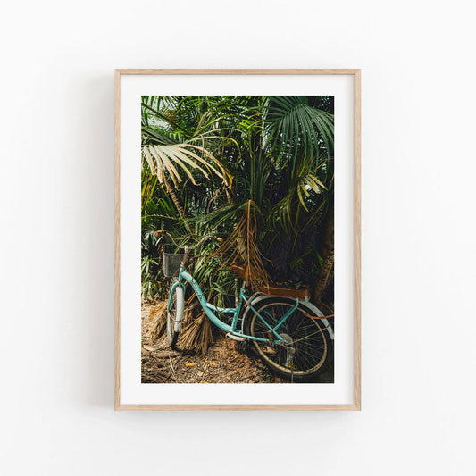 Bike Lifestyle Art Tropical Bicycle Print Framed Photo Large Nature Inspired Wall Art Bike at Beach Cruiser Bike Art Palm Tree Photo Seaside