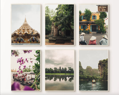 Southeast Asia Travel Photography Set of 6 Vietnam Posters Cambodia Wall Art Thai Prints Asia Photography Gallery Set Framed Museum-quality