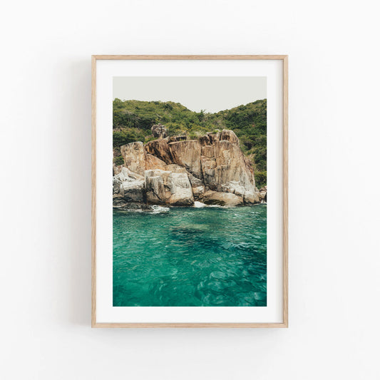 Turquoise Water Ocean Cliff Print Travel Photography Tropical Ocean Print Framed Southeast Asia Nature Fineart Photography Teal Wall Art