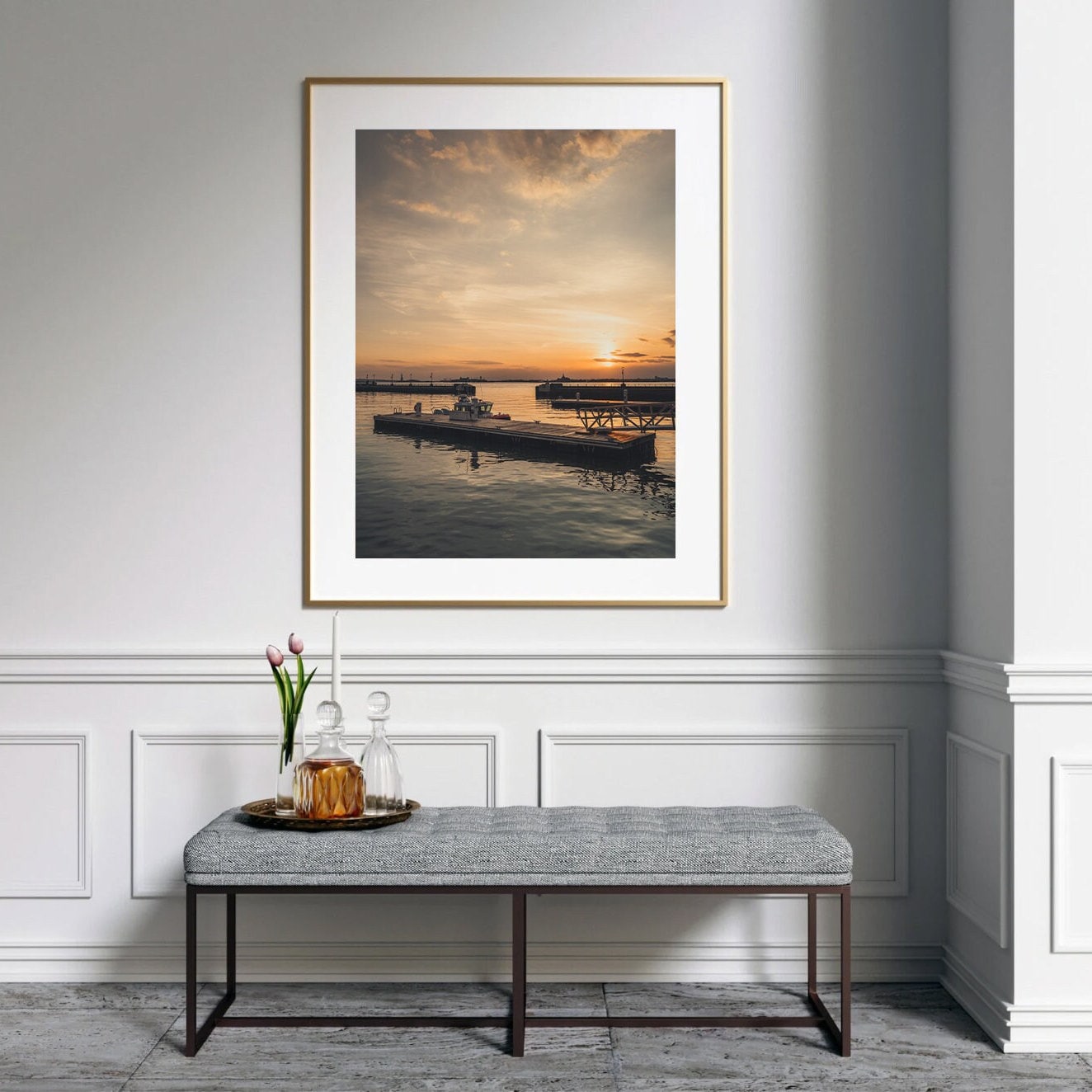 Battery Park Sunset Poster NYC Wall Art Dock Sunset Photography New York City Print Seaside Sunset Museum-quality Print Framed Photo Large