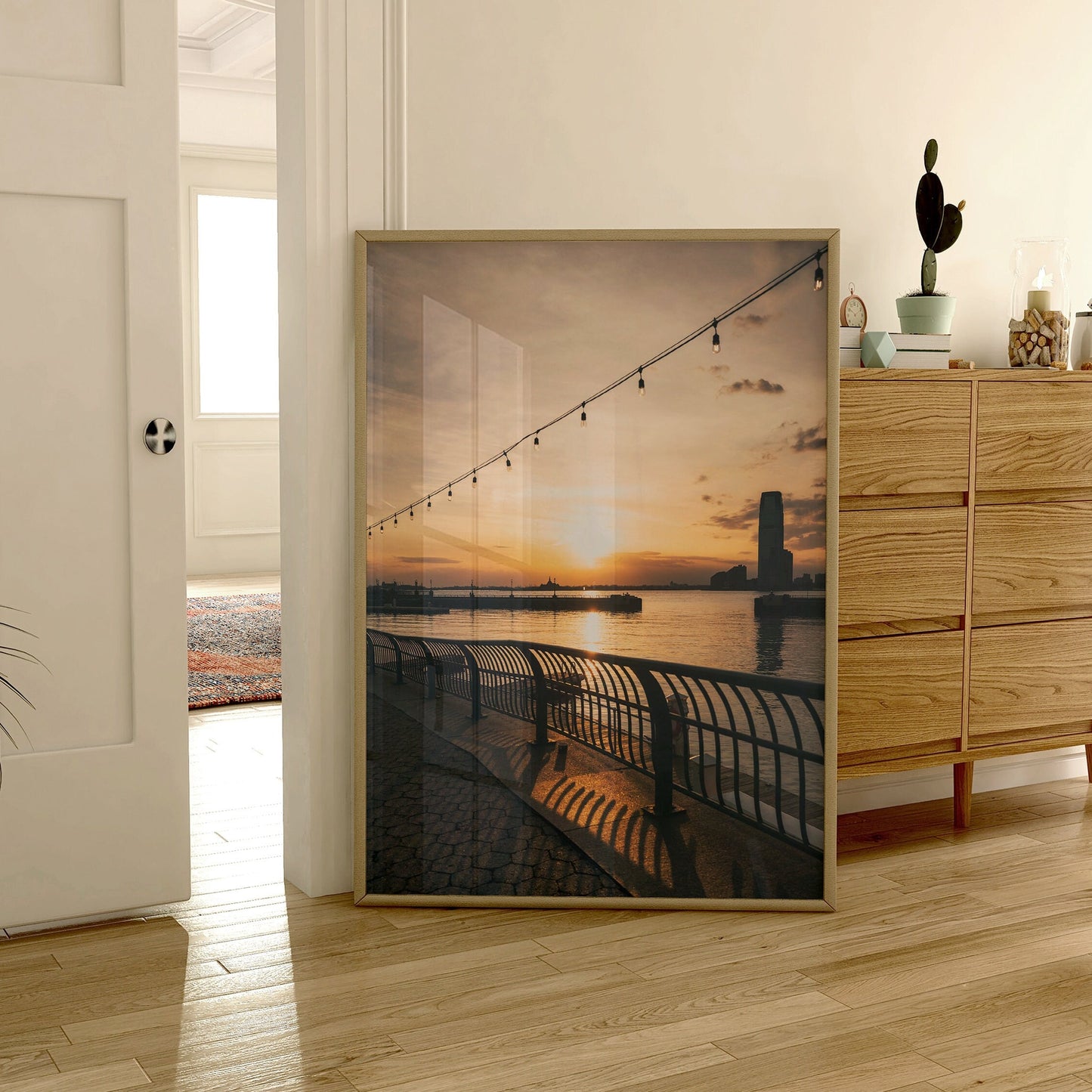 Battery Park Waterfront Sun Setting Photo NYC Wall Art Sunset Poster New York City Print Photography Museum-quality Photo Framed Photo Large