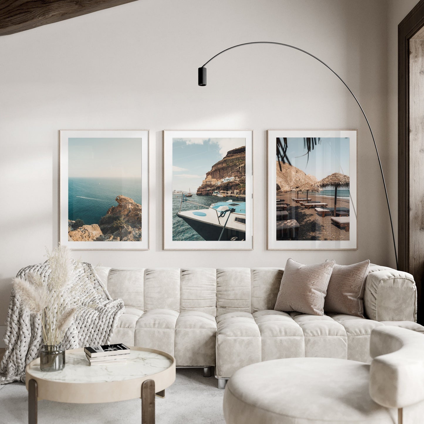 Santorini Gallery Framed Set of 3 Travel Print Set Mediterranean Art Greece Gallery Wall Tropical Photography Framed Coastal Set Beach Print